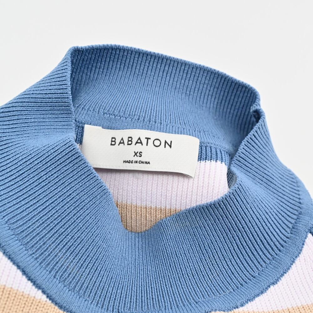 ARITZIA Top Sz XS Babaton Sculpt Knit Halter Flax Beige Flagstone Blue Stripe‎ - Picture 7 of 11
